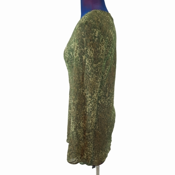 Vintage Victoria's Secret Sheer Long Sleeve Nightie Olive Leopard Print Sz Small - Picture 4 of 9